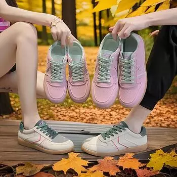 Кроссовки в немецком стиле в стиле ретро 2024 года для женщин больших размеров — удобная, легкая, износостойкая подошва из воловьей кожи, плоская подошва, обувь для весны/осени. 37 розовый