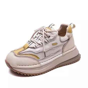 Кроссовки в стиле ретро для женщин, дышащие кожаные сетчатые кроссовки на платформе, повседневные кроссовки на шнуровке с толстой подошвой 35 жёлтый