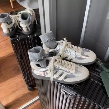 Кроссовки в стиле ретро с кружевной окантовкой, популярные весной и осенью, немецкая тренировочная повседневная обувь, простые и минималистичные 35 серебряный