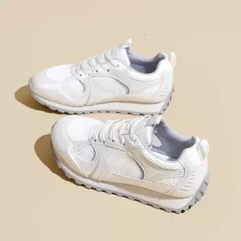 Кроссовки Waffle Forrest Gump женские весна-лето 2024 новые кроссовки на платформе для спорта и отдыха из сетчатой ткани, дышащие и удобные, серебристого цвета 35