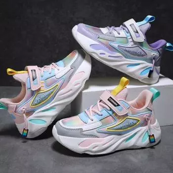 Кроссовки весна и осень новые кожаные кроссовки для девочек кроссовки для детей среднего и старшего возраста повседневная обувь с двойной сеткой 28