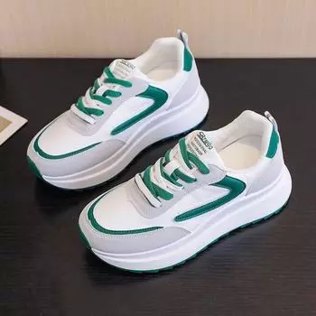 Кроссовки весна новые женские повседневные на шнуровке женская обувь ученицы старших классов показывают маленькие толстые подошвы женщины 35