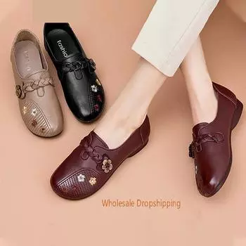 Кроссовки весна-осень женские из говяжьих сухожилий мягкая подошва нескользящая износостойкая мягкая кожа для женщин среднего и пожилого возраста Mothe 35(Foot 22.5cm) кофейный