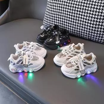 Кроссовки Zapatillas Brand LED Kid, осенние новые дышащие повседневные туфли для мальчиков, кроссовки для тенниса и бега для девочек, детская обувь Zapatos Nia 21-insole13.3cm хаки