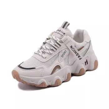 Кроссовки Zapatillas Mujer, модные сетчатые кроссовки на платформе, кожаные туфли, дышащие, повседневные спортивные туфли Socofy, женские туфли на плоской подошве 2024 г. 35 бежевый
