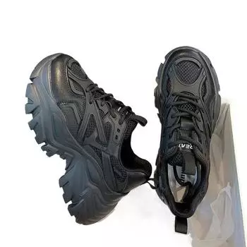 Кроссовки Zapatillas Mujer, модные сетчатые кроссовки на платформе, кожаные туфли, дышащие, повседневные спортивные туфли SyfIyno, женские туфли на плоской подошве 2024 года 35 чёрный