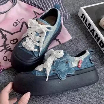 Кроссовки Zapatos Mujer с милым дизайном в виде звезды для девочек, для студентов, розовые спортивные туфли в стиле Харадзюку, кроссовки в стиле Лолиты на толстой подошве, теннисные туфли 35