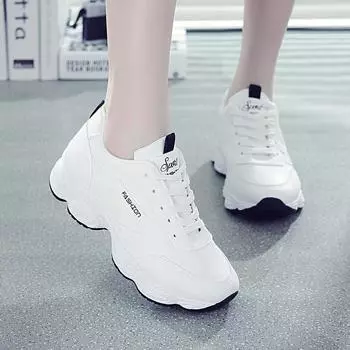 Кроссовки Женская обувь Весенние и осенние белые туфли Кожаные туфли с толстой подошвой Сотни повседневных туфель Pops Gump 40 красный