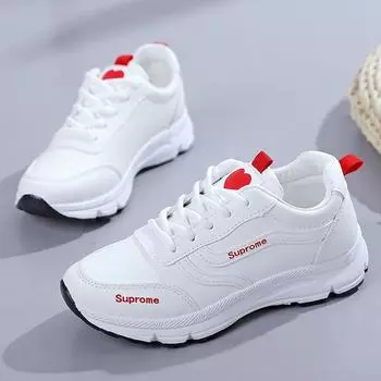 Кроссовки Женская обувь Весенние и осенние белые туфли Кожаные туфли с толстой подошвой Сотни повседневных туфель Pops Gump 40 красный