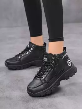 Кроссовки Женская обувь Женская Корейская версия Обувь на все случаи жизни Секция Одинарная обувь Студентки Ins Модные кеды на платформе 39 чёрный