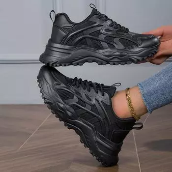 Кроссовки Женская обувь Женская спортивная обувь Дышащая черная повседневная спортивная универсальная женская обувь на толстой подошве 35 чёрный