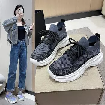 Кроссовки женские 2024 новые летние сетчатые дышащие сетчатые кроссовки универсальные, легкие и тонкие кроссовки для папы прилив 35 серый