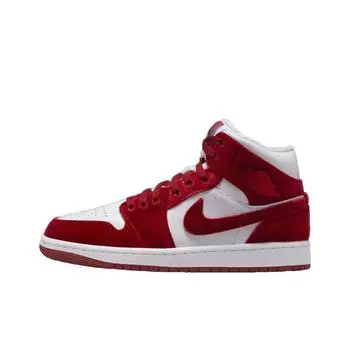 Кроссовки женские Air Jordan 1 Mid Red Velvet белые черные Team-Red FZ3334-100 36.5