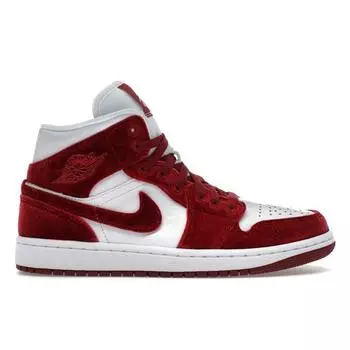 Кроссовки женские Air Jordan 1 Mid Red Velvet белые черные Team-Red FZ3334-100 38