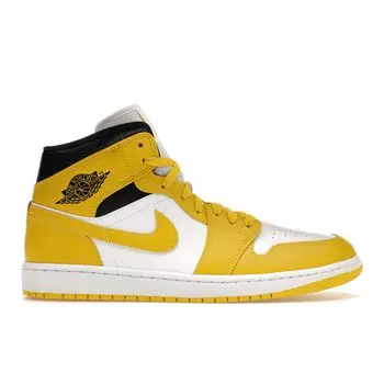 Кроссовки женские Air Jordan 1 Mid Vivid Sulfur желтые белые черные BQ6472-170 38.5