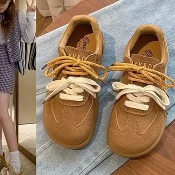 Кроссовки женские Forrest Gump German, зимние, 2024, новые, с мягкой подошвой, в тон, со шнуровкой в стиле ретро, для спорта и отдыха, легкие, однотонные 35 верблюд
