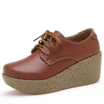 Кроссовки Женские кроссовки Свободная обувь Кожаные туфли на танкетке Повседневная обувь Женские одинарные туфли 35 жёлтый