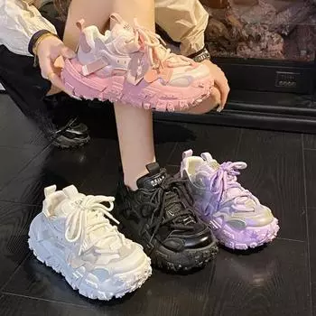 Кроссовки женские массивные внутренние кожаные повседневные белые женские туфли кроссовки на платформе кроссовки для бега Mujer 35