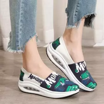 Кроссовки женские модные принтованные парусиновые туфли осенние танкетки платформы повседневные спортивные туфли женские уличные рок-обувь Zapatillas 35