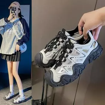 Кроссовки женские на плоской подошве 2024 года, летние новые женские повседневные кроссовки для женщин, кроссовки на платформе, сетчатые дышащие сандалии для бега 35 розовый