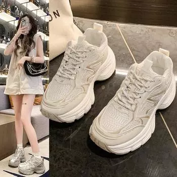 Кроссовки женские на толстой подошве, летние и осенние, сетчатые, дышащие, повседневные, женские, тонкие, секции 35 серебряный