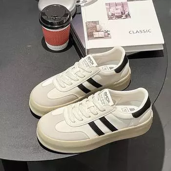 Кроссовки женские немецкие с низким верхом и плоской подошвой, осень 2024 года, новые модные, на толстой подошве, с круглым носком, на шнуровке, универсальные, повседневные спортивные туфли 35 чёрный