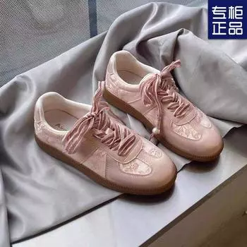 Кроссовки женские немецкие тренировочные 2025 весна и осень новые кружевные дышащие сетчатые универсальные плоские кроссовки спортивные повседневные кроссовки для сноуборда супер мягкие 35 розовый