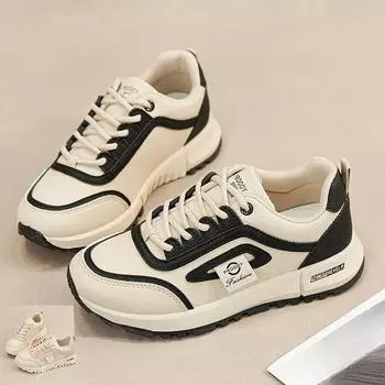 Кроссовки женские новые весенние плоские легкие кроссовки студенческие универсальные повседневные туфли кожаные водонепроницаемые универсальные 35 чёрный