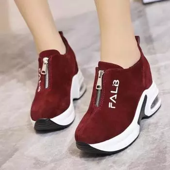 Кроссовки женские осенние повседневные туфли на танкетке с увеличенной высотой, замшевые туфли на платформе, вулканизированные туфли на молнии, лоферы Chaussure Femme 35 бордовый