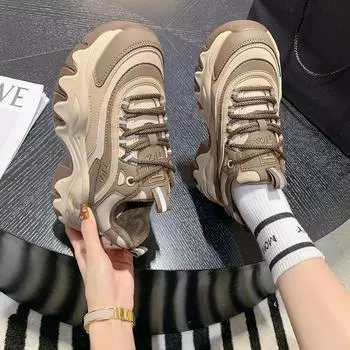 Кроссовки женские повседневные белые туфли 8 см модные увеличивающие рост толстые подошвы пружинная платформа кожаные женские массивные кроссовки 35