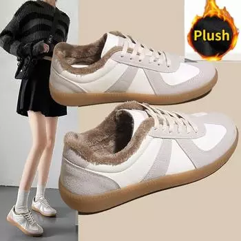 Кроссовки женские повседневные зимние из бархата, теплые, дизайнерские, 2025 года, тренд, новые, ретро, кроссовки для бега 35 бежевый