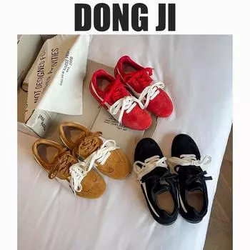 Кроссовки женские ретро-немецкие DONG JI весна 2025 года, новые кожаные кроссовки на платформе для спорта и отдыха, гоночные кроссовки Forrest Gump 35 красный