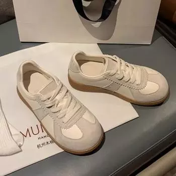 Кроссовки женские ретро-немецкие весна 2025 новые повседневные кроссовки на мягкой подошве со шнуровкой для занятий спортом на доске модные универсальные маленькие белые туфли 35 жёлтый