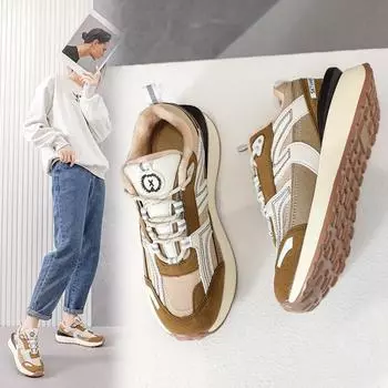 Кроссовки женские с флисовой подкладкой осень-зима новые женские туфли на платформе универсальные повседневные туфли для женщин 36 бежевый