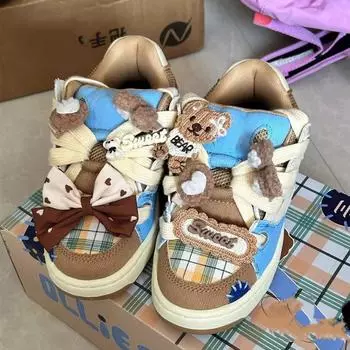 Кроссовки женские с круглым носком в стиле бабочка-узел, толстая подошва, массивный каблук, разноцветные, для скейтбординга на открытом воздухе, спортивная обувь Runaway 35