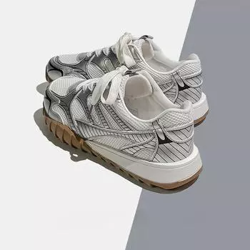 Кроссовки женские с сетчатой толстой подошвой Ins Tide Summer Lightweight Breathable Soft Bottom Running Shoes 35 серебряный