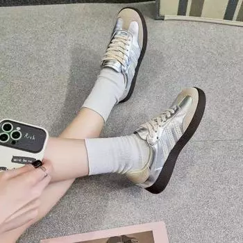 Кроссовки женские серебряные Forrest Gump осень-зима 2024 года, универсальные повседневные туфли в стиле ретро-балет на толстой подошве 35 серебряный