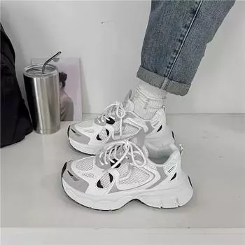 Кроссовки женские сетчатые массивные с внутренним увеличением из кожи повседневные женские туфли кроссовки на платформе женские Zapatillas De Mujer 36