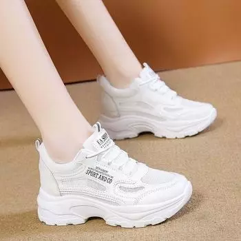 Кроссовки женские стельки увеличивающие рост повседневные универсальные сетчатые спортивные белые туфли утягивающие модные женские кроссовки 34 белый
