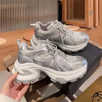 Кроссовки женские тенденции 2024 года новые женские повседневные туфли кроссовки на платформе повседневные винтажные удобные туфли для женщин кроссовки класса люкс 36 серебряный