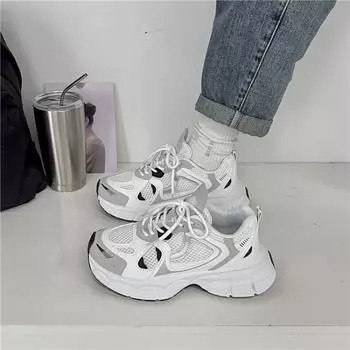 Кроссовки женские тенденции 2024 года новые женские повседневные туфли с высокой толстой подошвой кроссовки повседневные винтажные удобные туфли для женщин 36 серый
