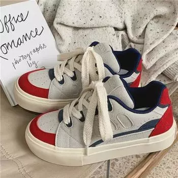 Кроссовки женские теннисные 2024 новые весенние туфли для скейтбординга на плоской подошве из вулканизированной стали синие повседневные кроссовки женские на шнуровке спортивная обувь для активного отдыха 35 красный