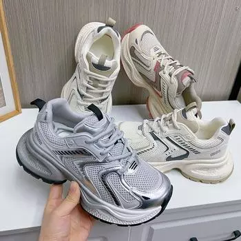 Кроссовки женские толстые кроссовки для девочек дышащие кроссовки трендовые женские туфли 35 серебряный