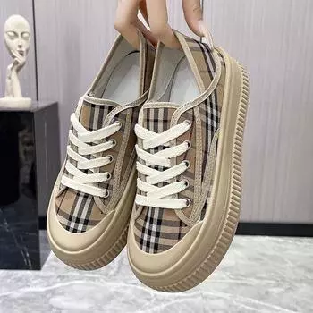 Кроссовки женские туфли новые клетчатые парусиновые туфли повседневные женские спортивные туфли на плоской подошве со шнуровкой Zapatillas Mujer Chaussure Femme D155 35