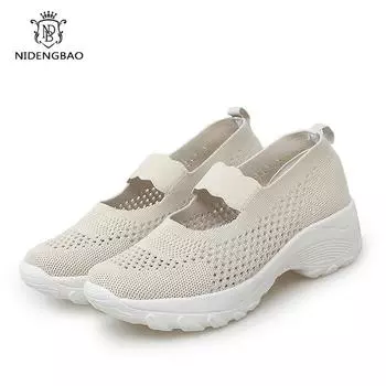 Кроссовки женские туфли повседневные сетчатые туфли на платформе дышащие вулканизированные туфли женская обувь для ходьбы на открытом воздухе Chaussure Femme 35 бежевый