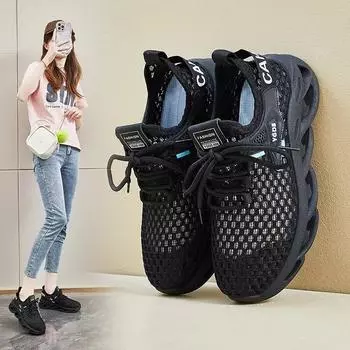 Кроссовки женские удобные наступающие на дерьмовую сетку 2024 лето новые полые дышащие сетчатые мягкие подошвы кроссовки для бега с мягкой поверхностью 36 бежевый