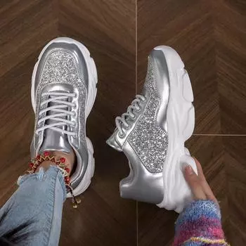 Кроссовки женские весенние новые большие размеры лакированная кожа пайетки повседневная обувь студенческие кроссовки модная платформа папины туфли 35