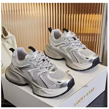 Кроссовки женские весенние толстые кроссовки женская повседневная обувь 35 серебряный