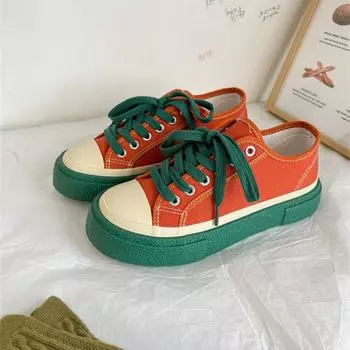 Кроссовки женские весна осень шнуровка балетки туфли повседневные женские вулканизированные туфли спортивные женские парусиновые кроссовки на платформе 2024 35 оранжевый