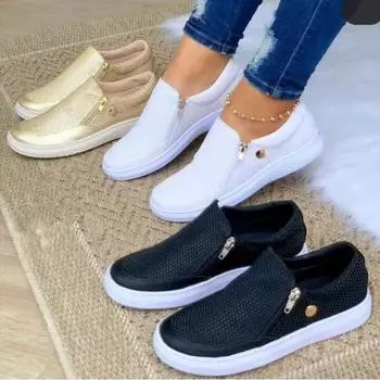 Кроссовки женские вулканизированные туфли повседневные с боковой молнией Femme Tenis Luxury Tennis Feminino для женщин 2024 Zapatos Mujer 36 чёрный